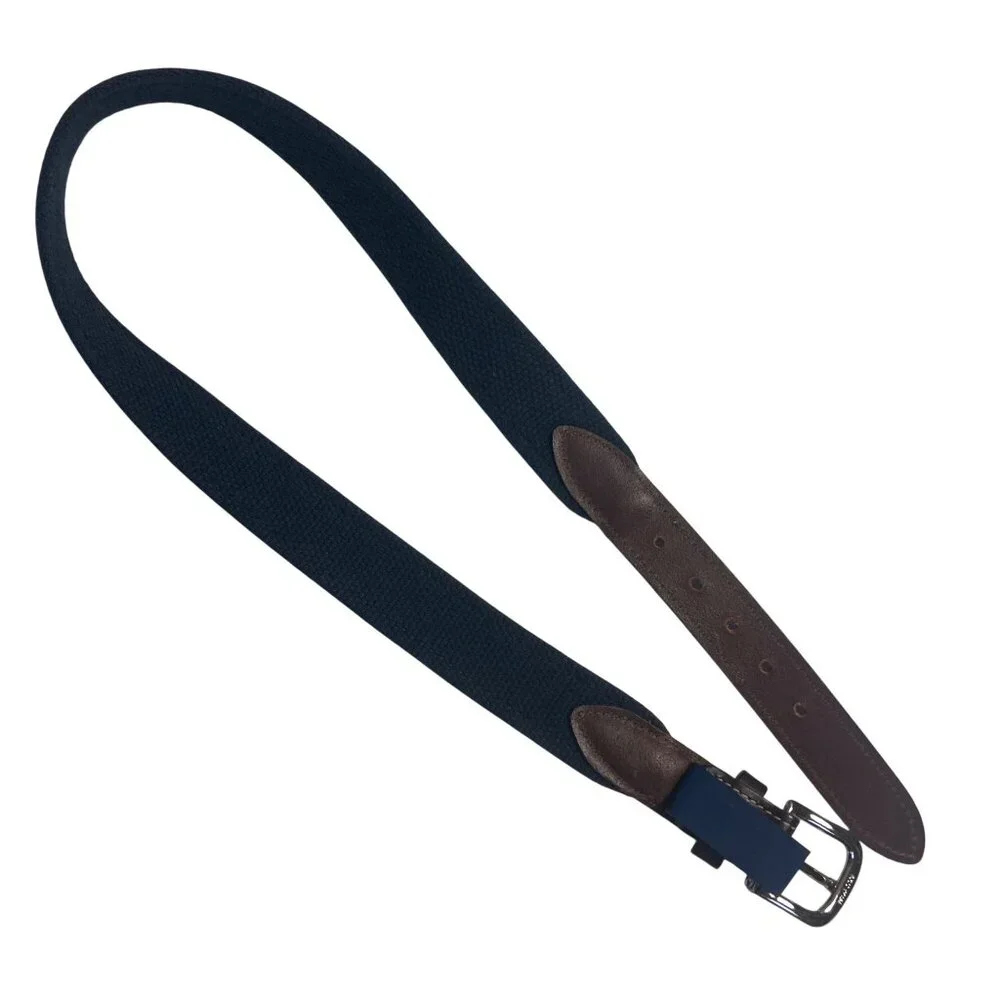 Vineyard Vines Mens Lacrosse Belt 28 Blue Brown Leather Nylon Brass Buckle